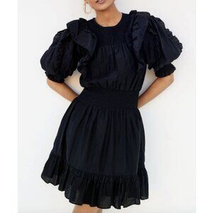 Magali Pascal Anthropologie Silk Blend Petal Puff Sleeve Black Dress Size Medium